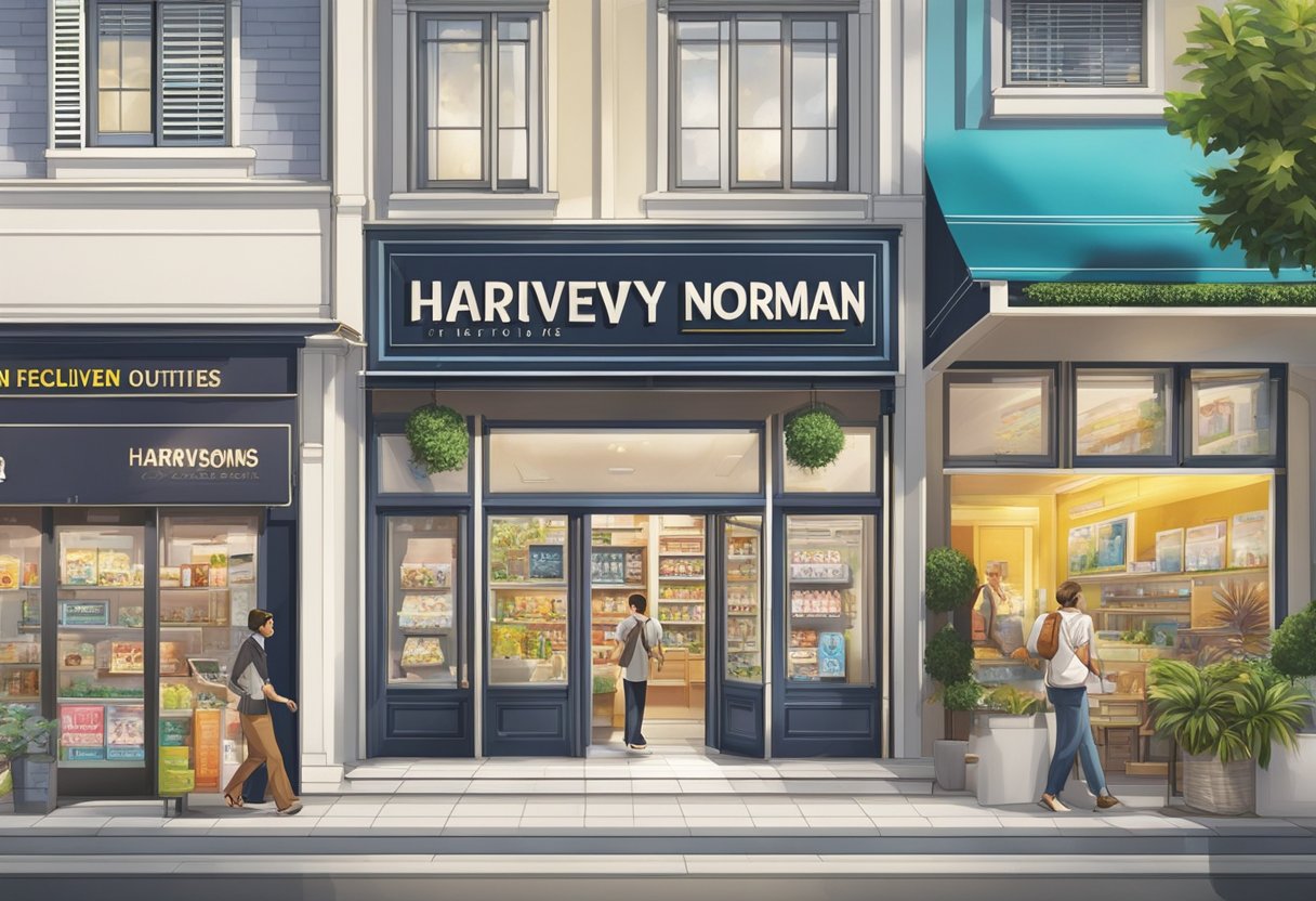Bright signage advertises promotions and exclusive deals at Harvey Norman Singapore outlets
