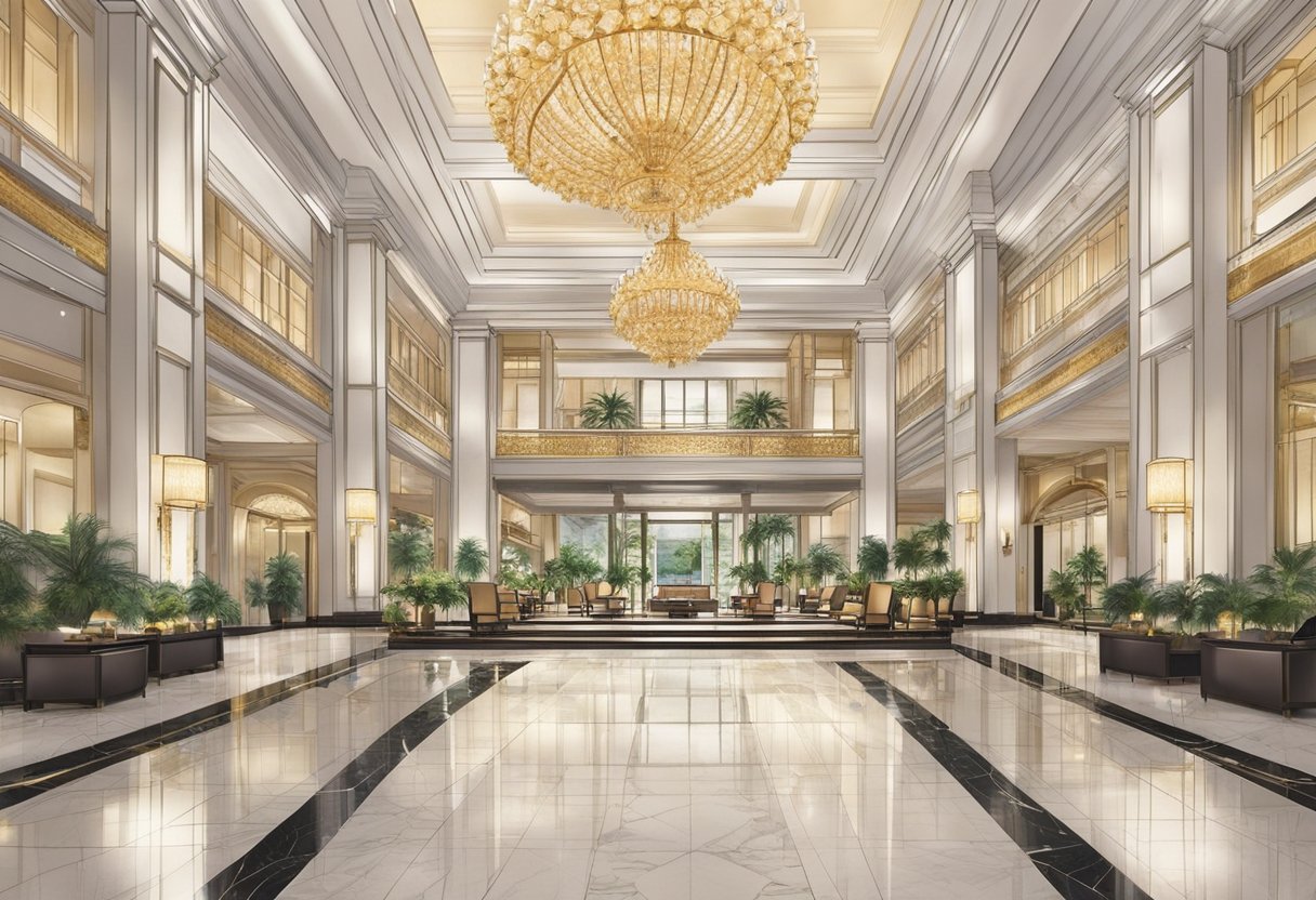 The grand lobby of Hotel Intercontinental Singapore, with its opulent chandeliers and marble floors, exudes luxury and elegance