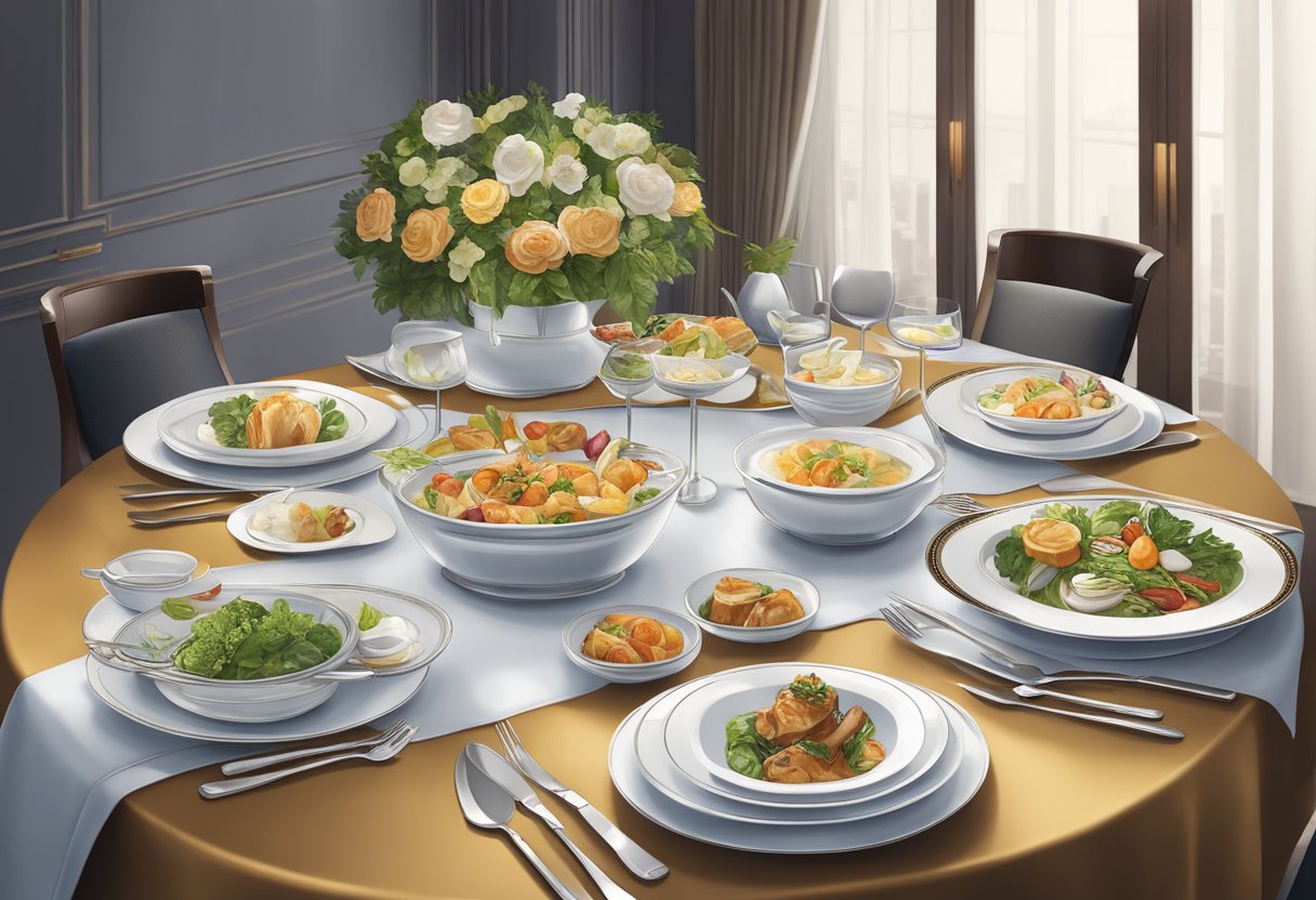 A beautifully set dining table with gourmet dishes and elegant cutlery at Hotel Intercontinental Singapore