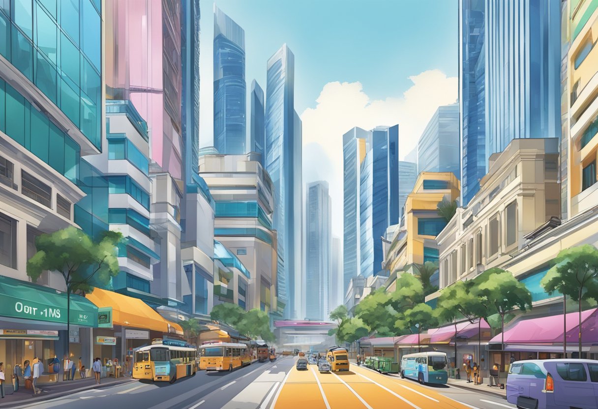 The bustling streets of Singapore, with iconic landmarks and modern skyscrapers, showcasing the vibrant and dynamic atmosphere of Omron in the city