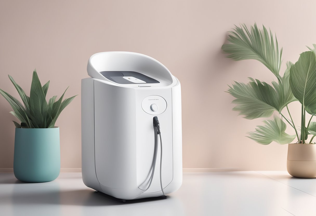 A sleek, modern laser hair removal machine sits on a clean, white countertop in a bright, minimalist room in Singapore