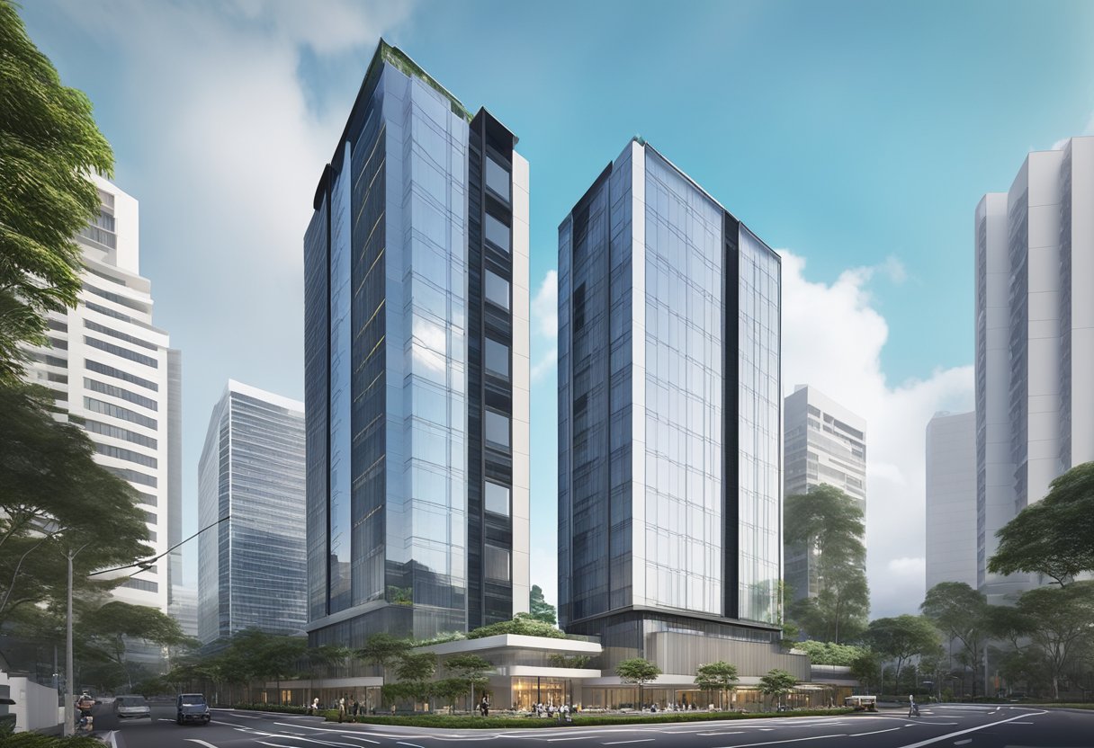 Sim Lim Tower stands tall at 10 Jln Besar, Singapore. The building's exterior features a modern design with sleek lines and glass windows