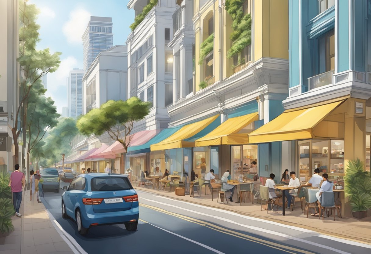 A bustling street with shops and restaurants at 80 Marine Parade Rd, Parkway Parade, Singapore 449269