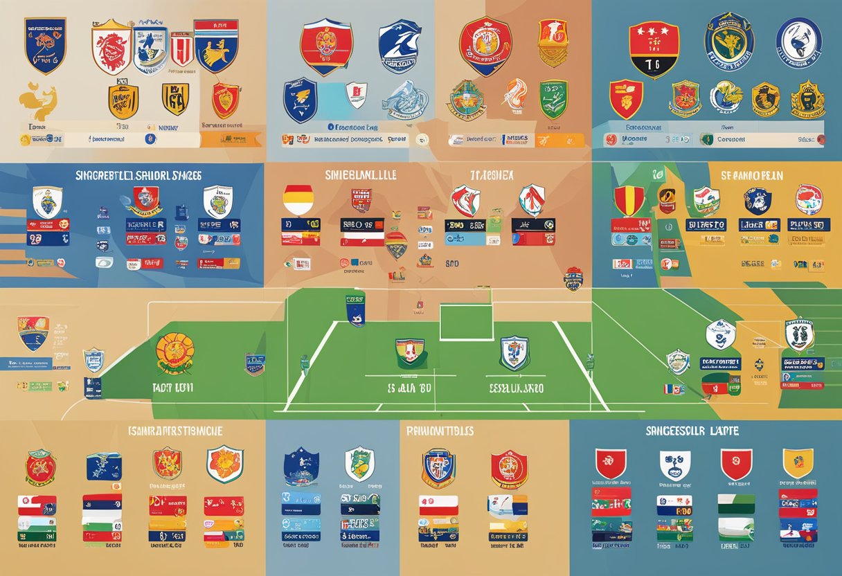 The Singapore Premier League table is displayed with team logos, points, and positions
