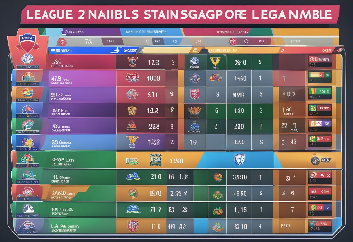 The league standings are displayed on a digital screen, showing the performance of teams in the Singapore league table