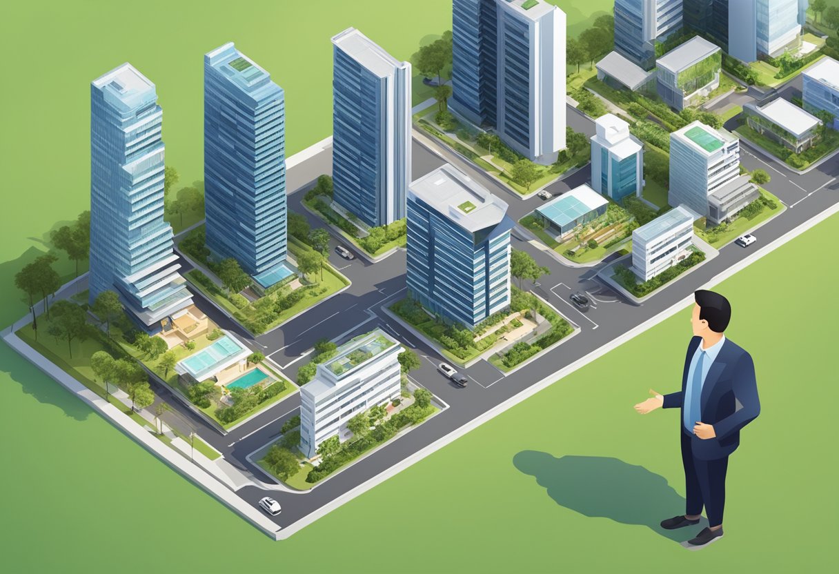 A real estate agent showing clients various properties in Singapore