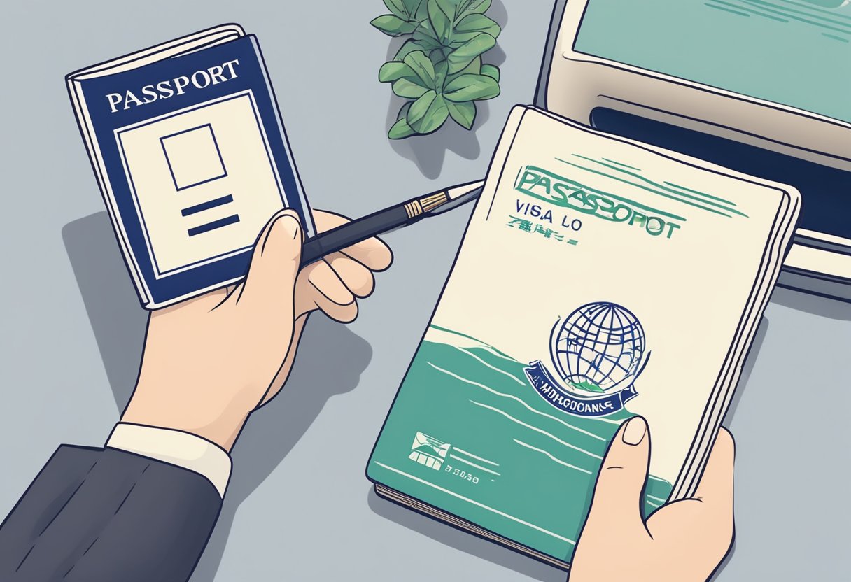 A person holding a Taiwanese passport at a visa office in Singapore