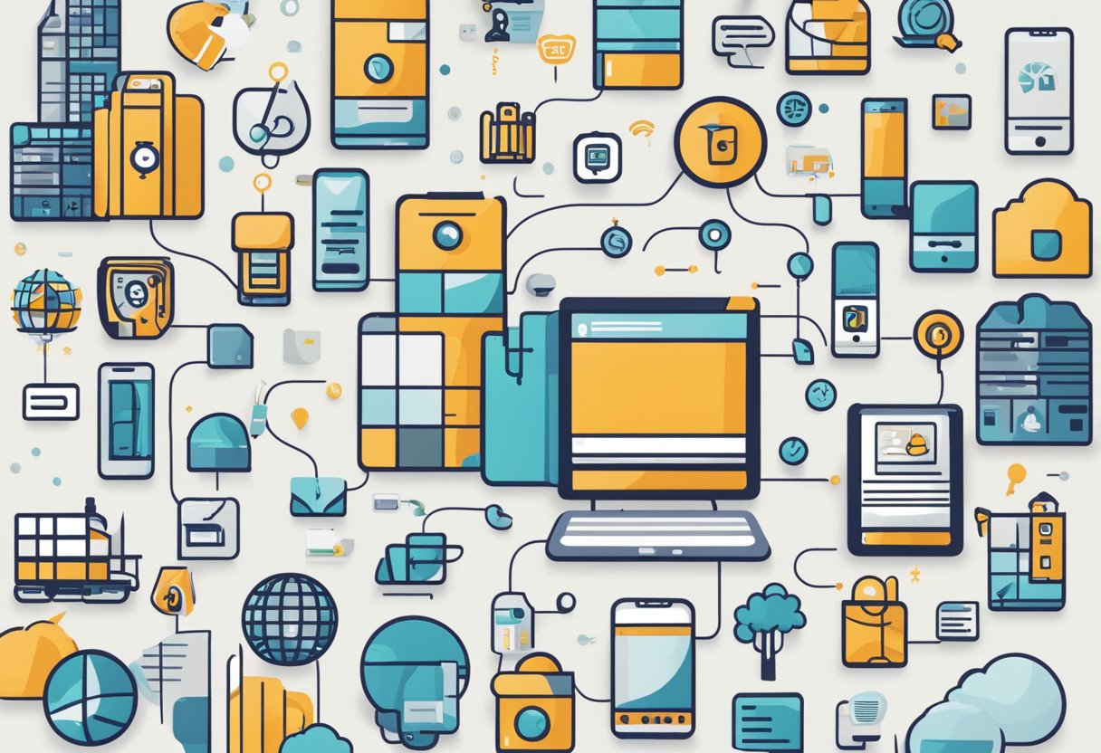 A smartphone with a telco Singapore logo, surrounded by icons representing various mobile plans and services