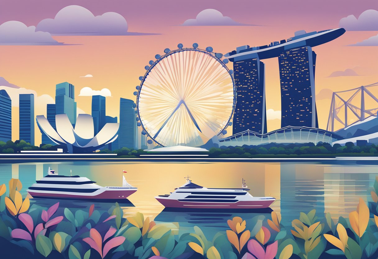 The Singapore Alliance logo is set against a backdrop of the iconic city skyline, with the majestic Marina Bay Sands and the Singapore Flyer towering in the background. The logo is prominently displayed, representing strength and unity