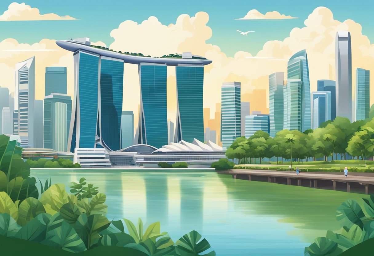 The iconic skyline of Singapore, with its towering skyscrapers and modern architecture, set against a backdrop of lush greenery and pristine streets, exudes a sense of safety and tranquility for travelers