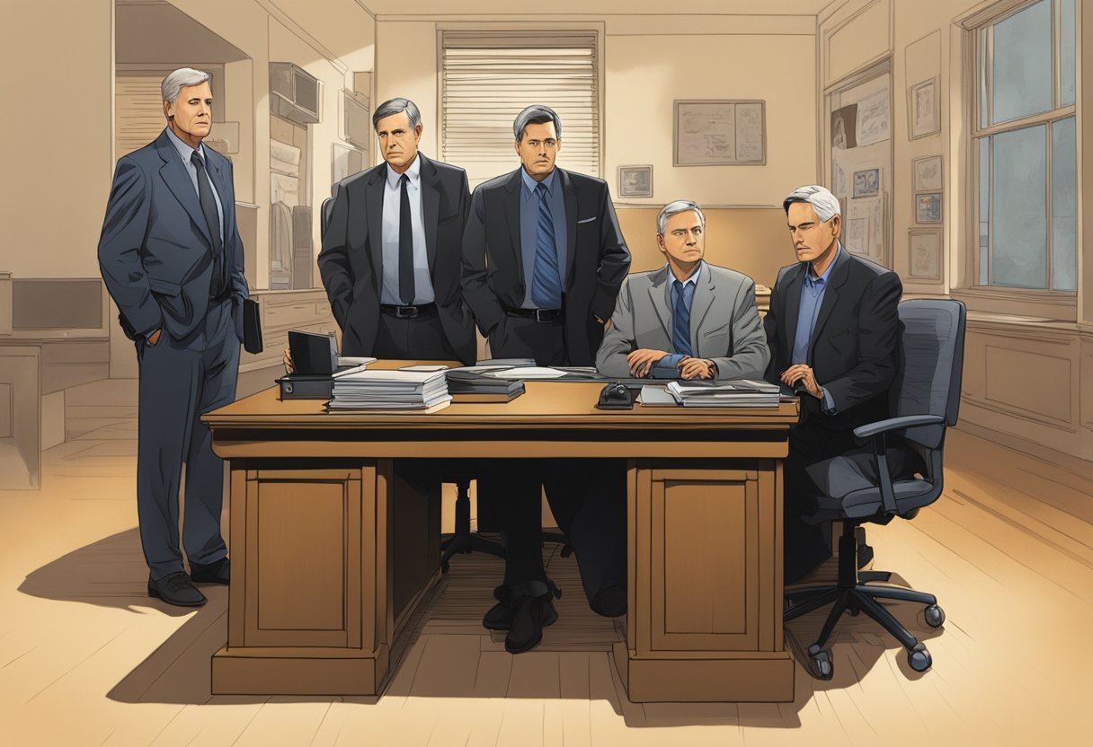 The NCIS team gathers around an empty desk, solemn expressions on their faces. A shadow of Gibbs looms in the background, a symbol of his absence