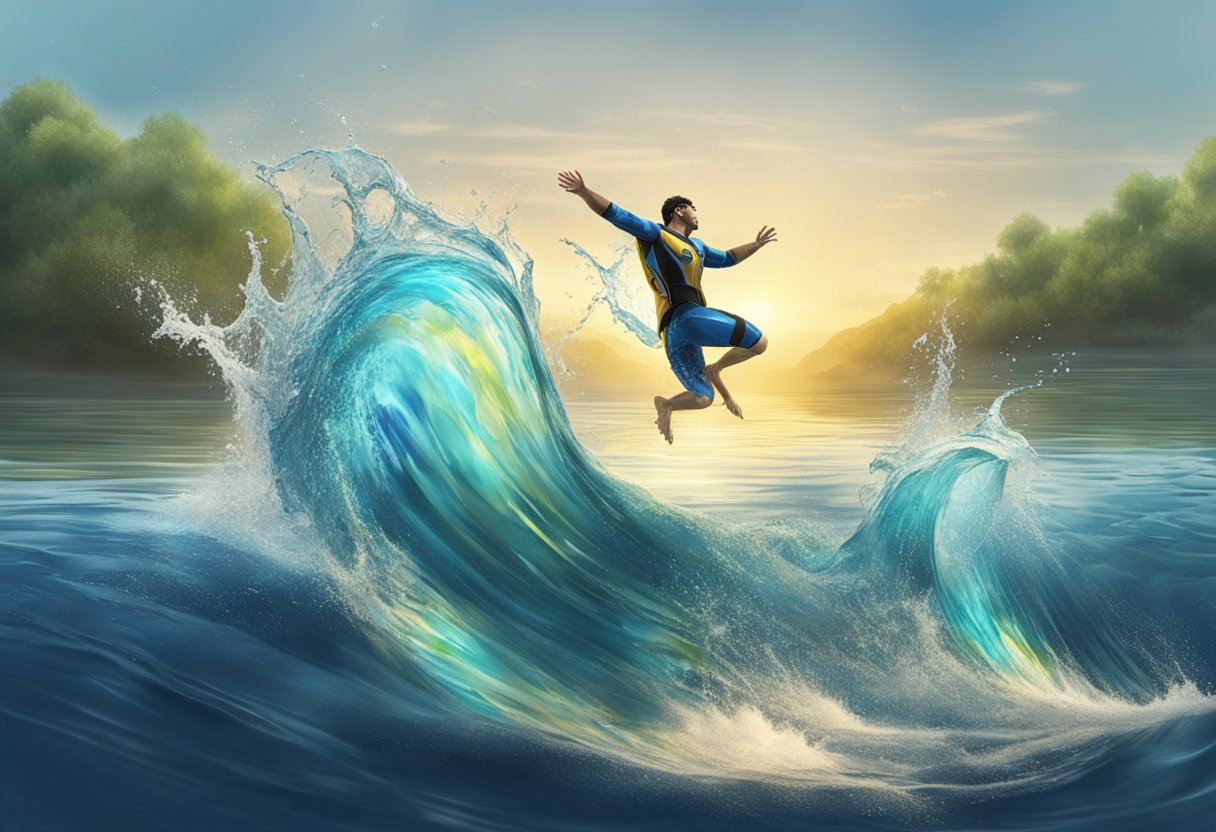 A GAC Aion model dives into the water, creating ripples and splashes