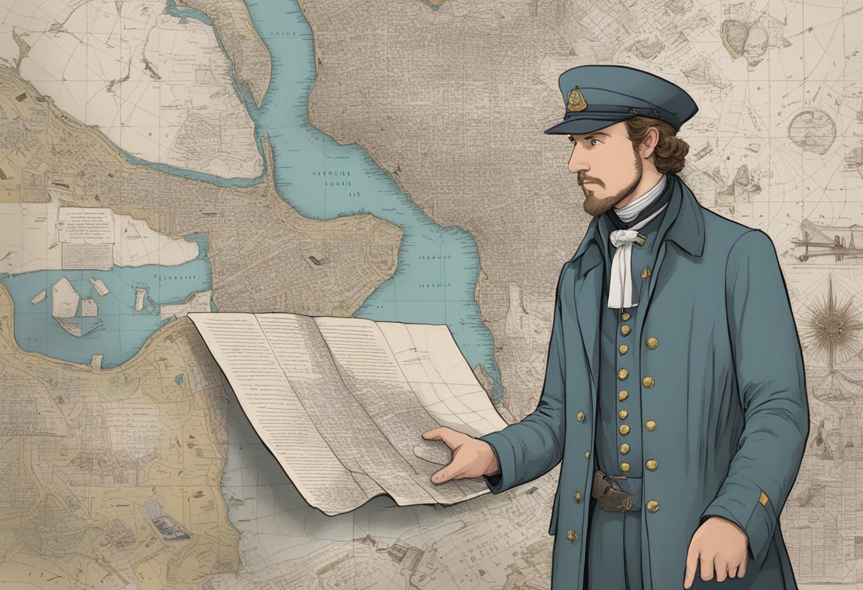 Morgan finds a map of Alexandria, standing in front of a wall covered in writing and drawings