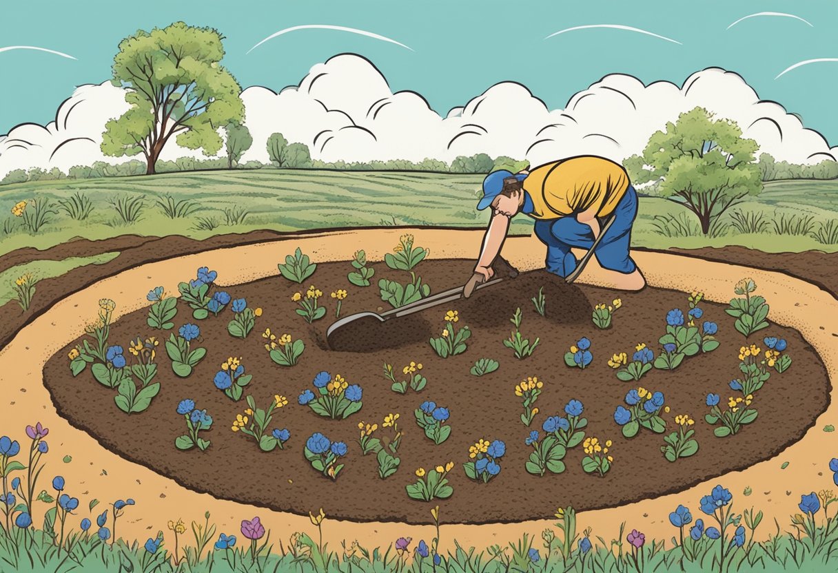 Wildflower seeds being planted in Texas soil during the spring