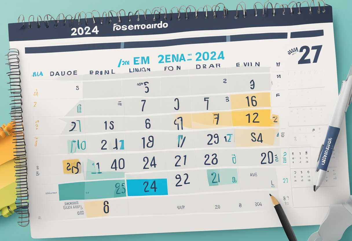 A calendar showing the year 2024 with the words "Aposentadoria em 2024: O que você precisa saber!" prominently displayed