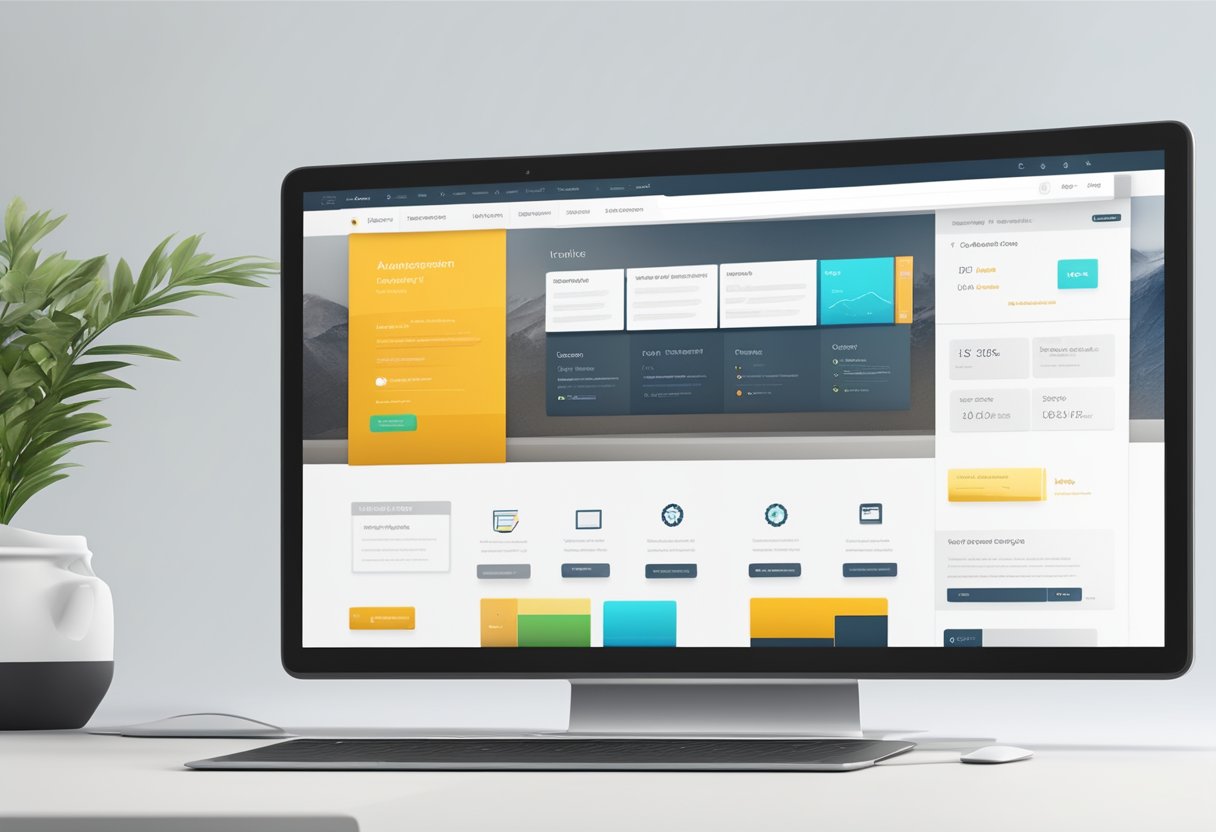 A computer screen with a sleek, modern website design displayed prominently, showcasing user-friendly navigation and visually appealing layout