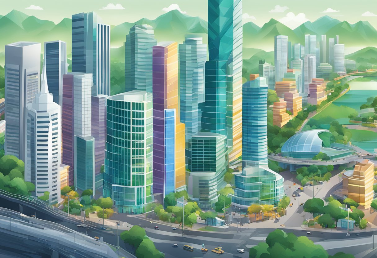 StarHub Singapore: A bustling cityscape with iconic skyscrapers, bustling streets, and a network of communication towers