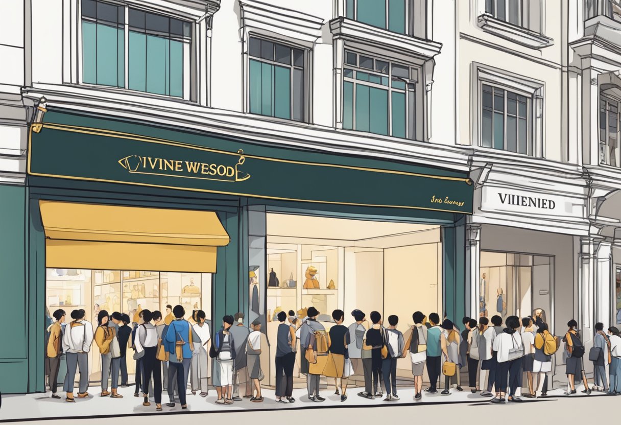 Vivienne Westwood store in Singapore with a queue of customers asking questions