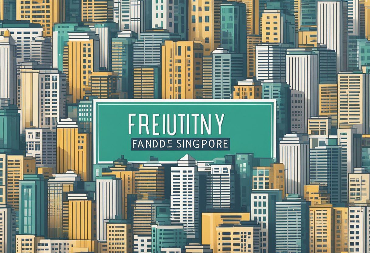 A bustling city skyline with a prominent building labeled "Frequently Asked Questions Executive Condo Singapore" in bold letters