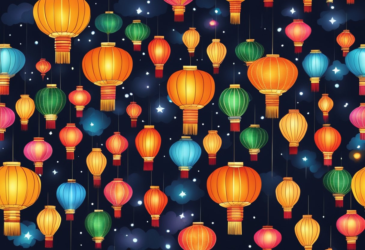 Vibrant lanterns light up the night sky, illuminating the streets of Singapore in celebration of the Lantern Festival, a cultural event of great significance