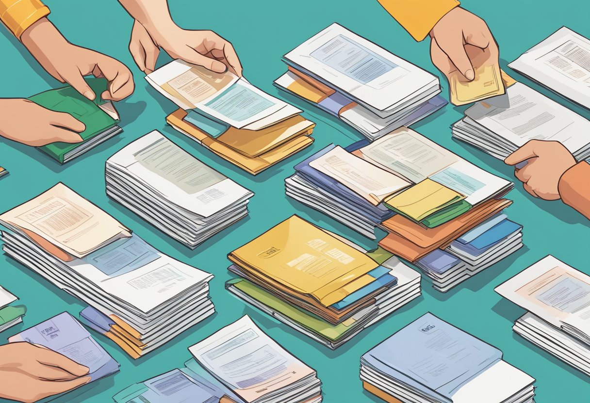 A stack of FAQ pamphlets with "Angliss Singapore" prominently displayed, surrounded by a diverse group of people