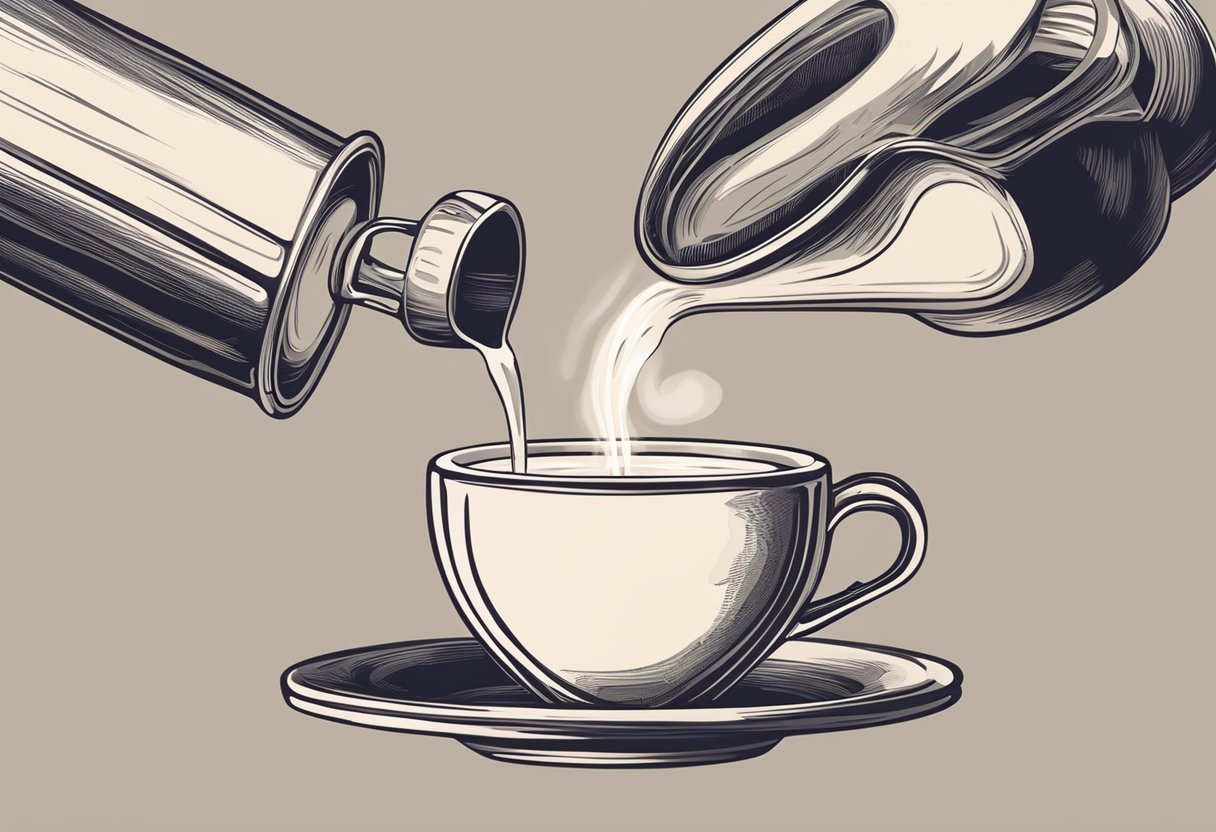 A barista pours steaming milk into a cup of espresso, creating a perfect latte art heart