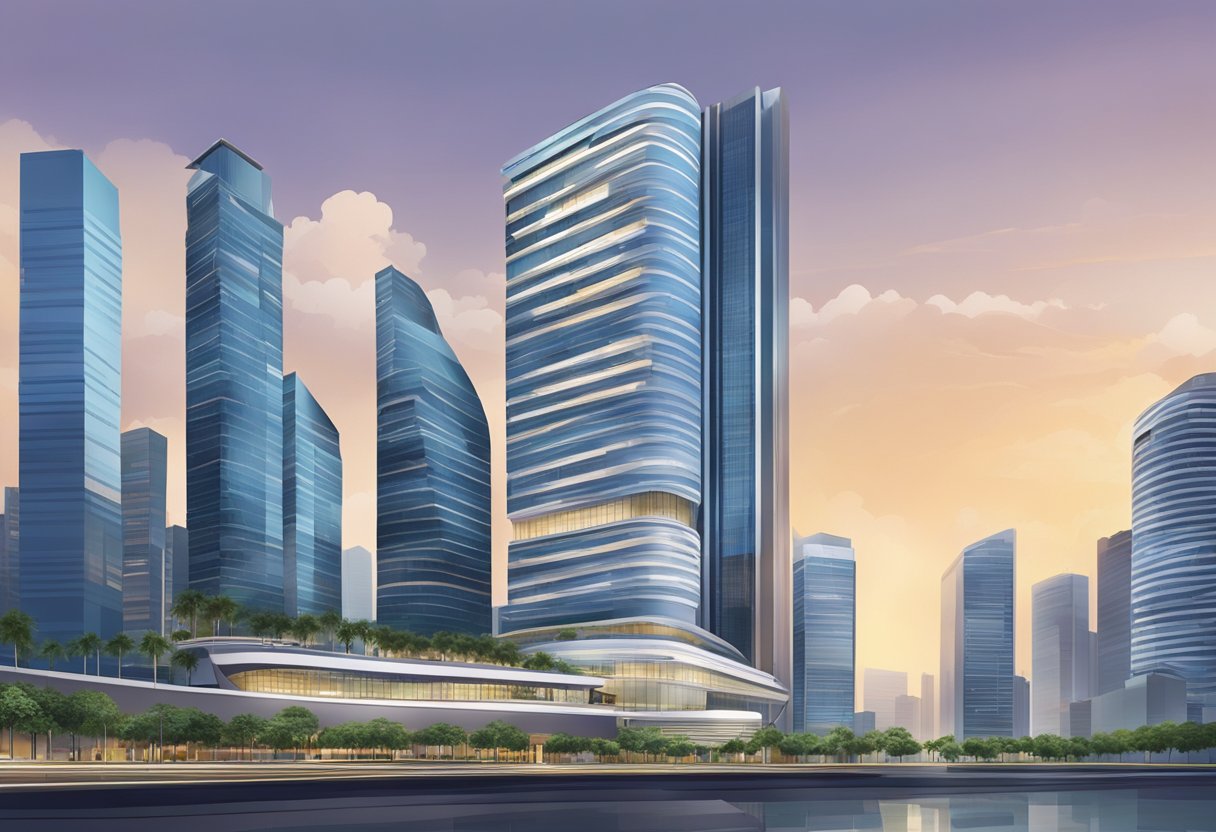 The Singapore Business Federation headquarters stands tall amidst the bustling city, with modern architecture and a sleek, professional exterior