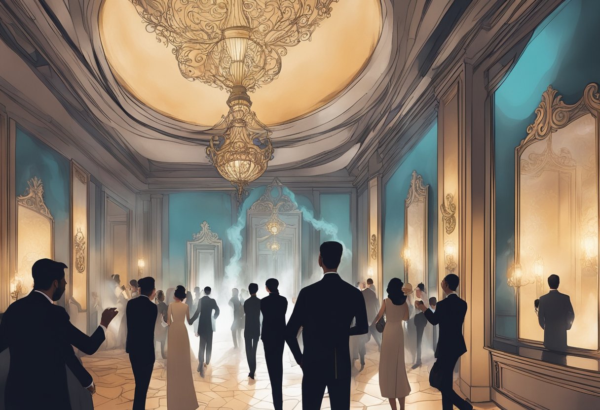 Guests enter a dimly lit room with ornate mirrors and swirling smoke, creating an atmosphere of mystery and enchantment at Venue Smoke and Mirrors Singapore