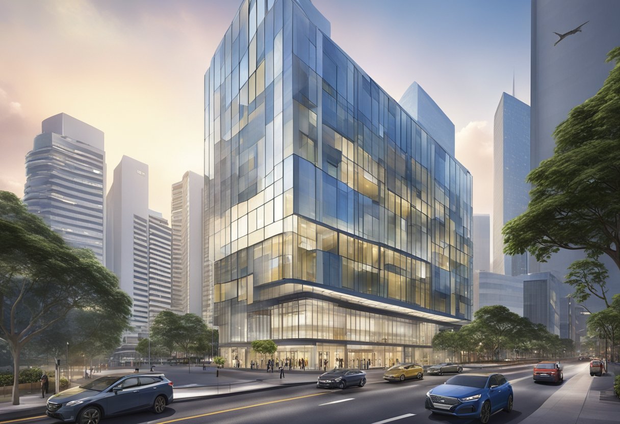 The building at 20 Cecil Street, Singapore stands tall with a modern design and sleek glass exterior, surrounded by bustling city streets