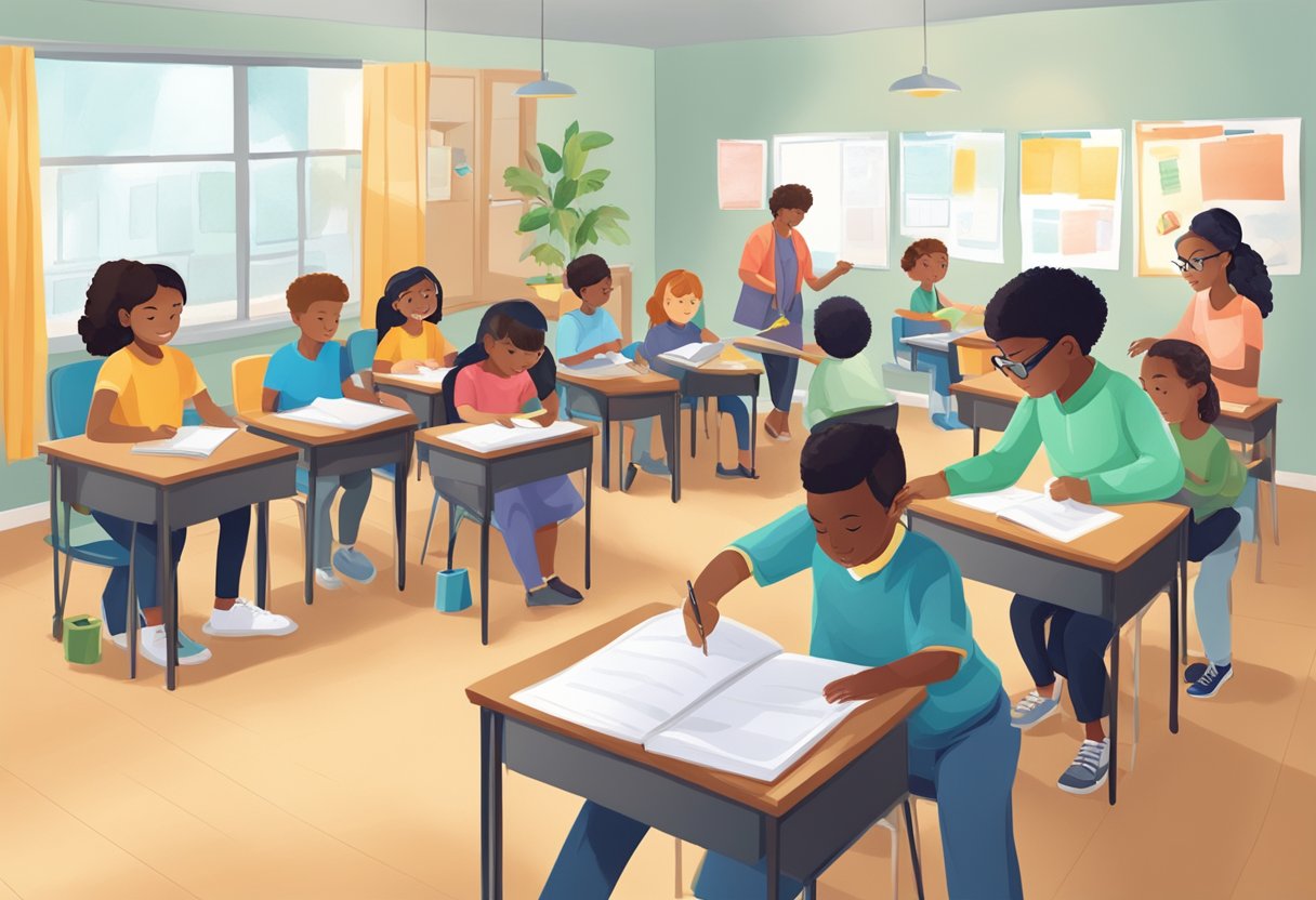 A classroom with diverse students engaged in hands-on learning activities