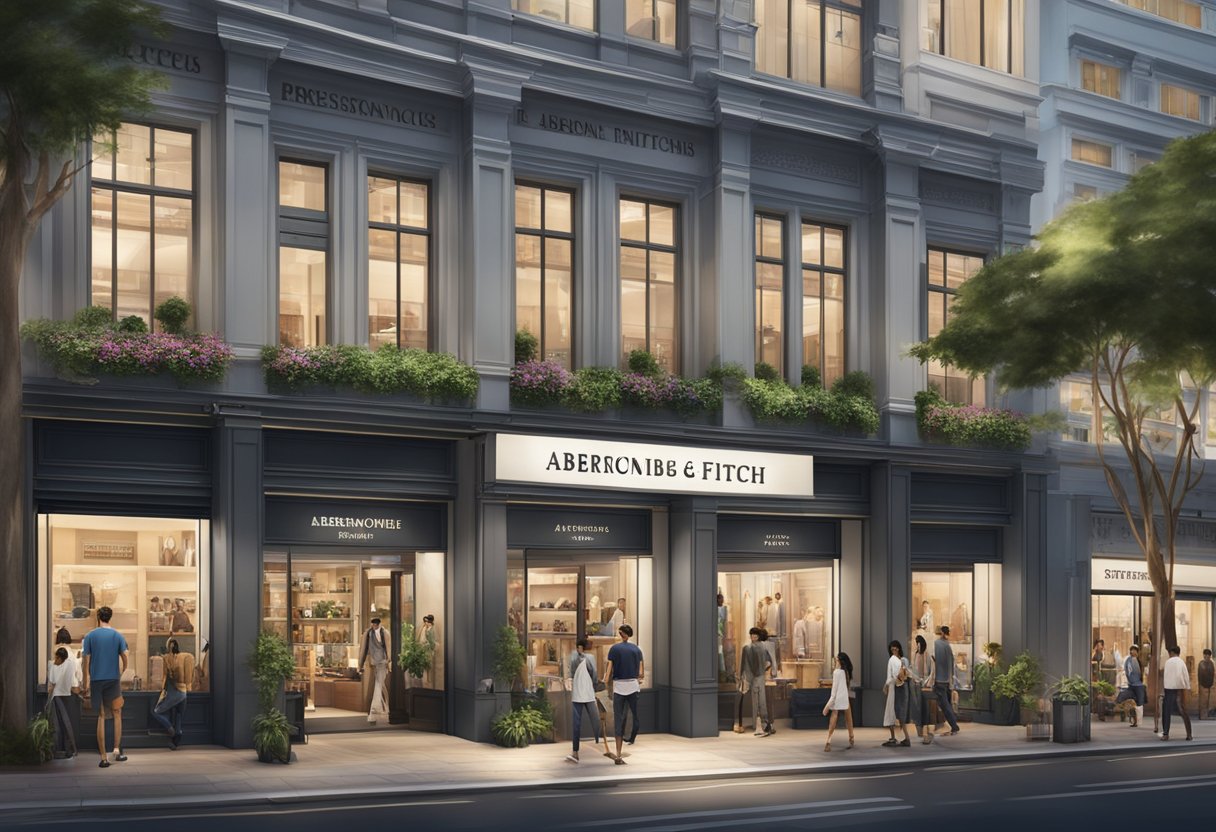 Abercrombie & Fitch store in Singapore with bold signage and modern storefront, surrounded by bustling cityscape