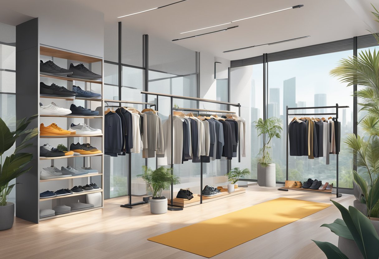 A sleek display of Andar's Athleisure Collection in a modern Singapore setting
