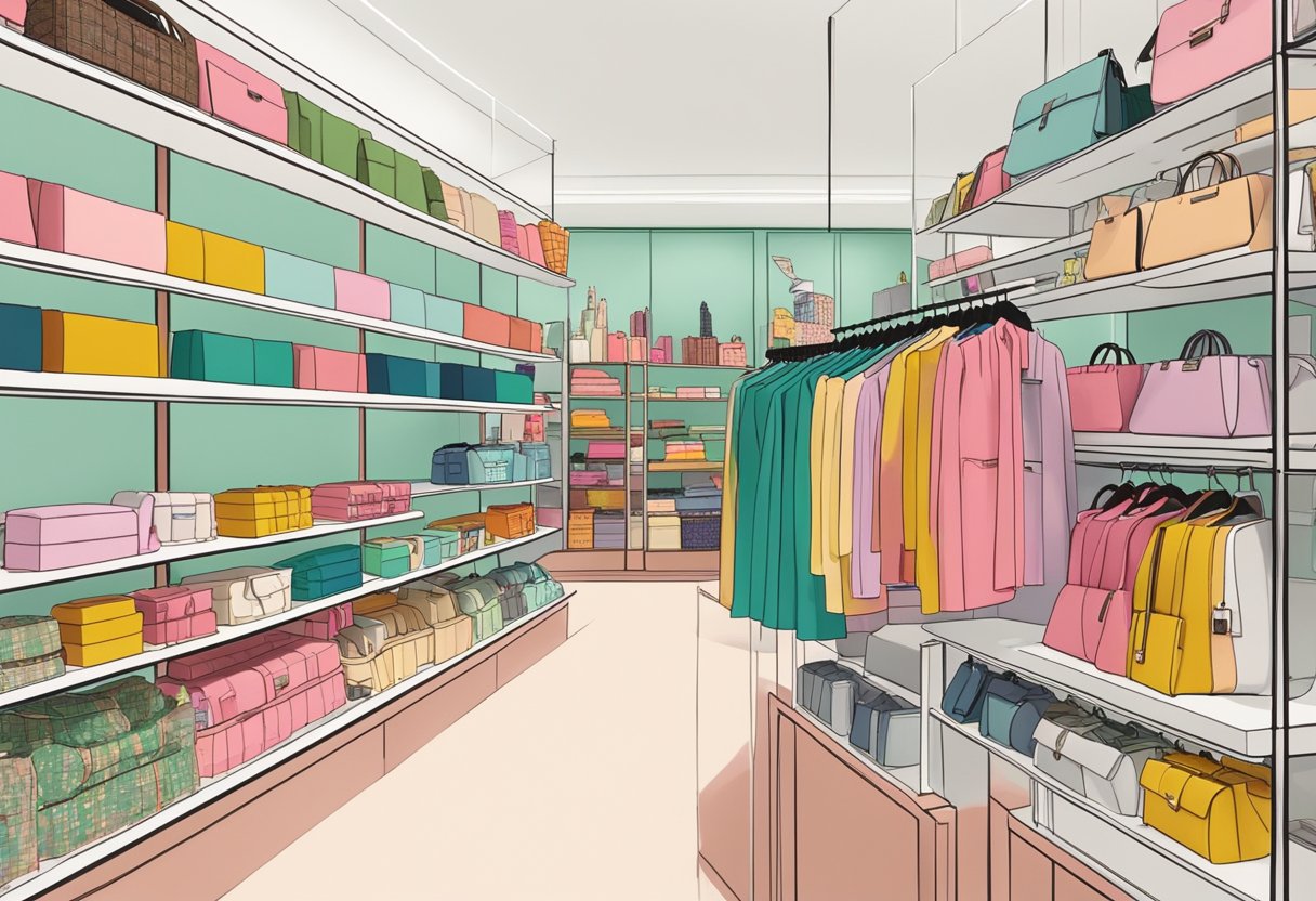 A display of colorful Bimba y Lola products arranged neatly on shelves in a stylish Singapore boutique