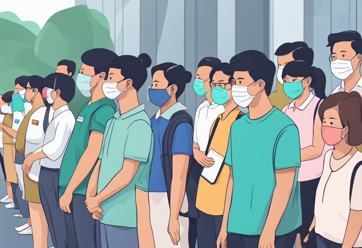 People in Singapore line up for free mask collection, with organizers distributing masks to the public