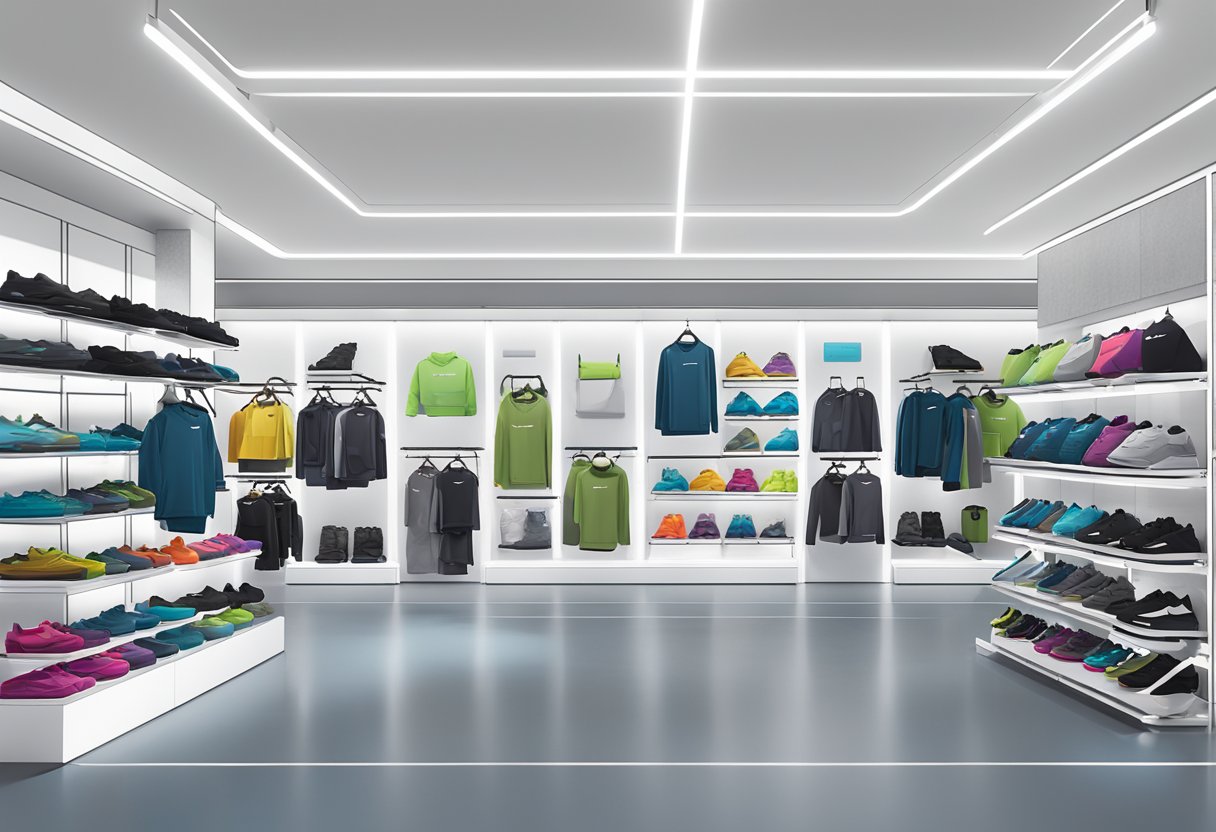 A diverse range of Gymshark activewear displayed on sleek, modern racks in a bright, spacious store setting