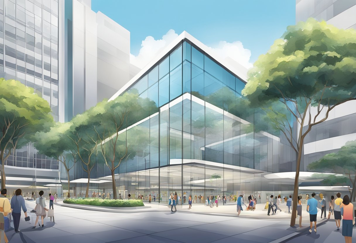The Apple store in Singapore is located in a bustling shopping district with easy access for pedestrians and public transportation