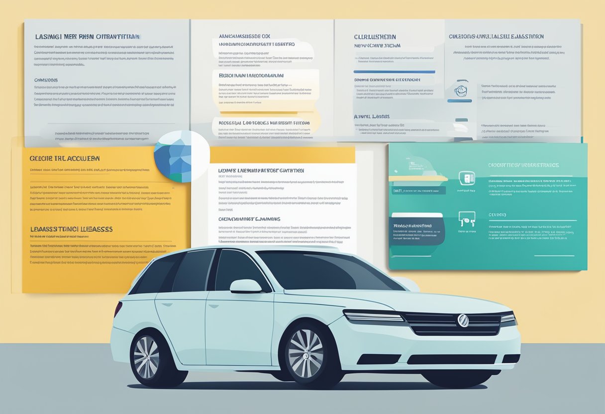 A stack of brochures and a computer screen displaying long term car leasing information
