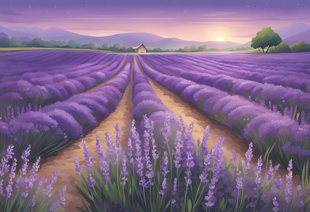 A serene lavender field in Singapore with a sign reading "Frequently Asked Questions" nestled among the fragrant purple blooms