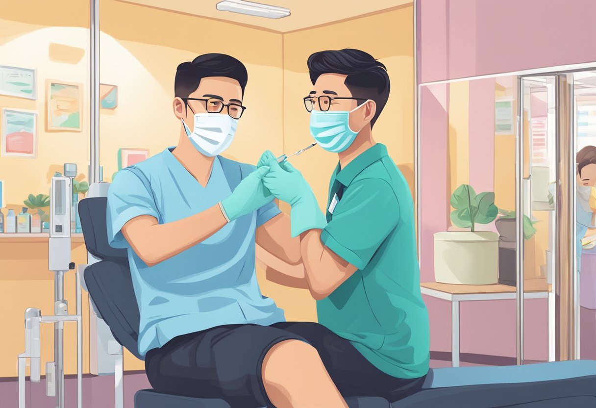 A person receiving a second booster shot in Singapore