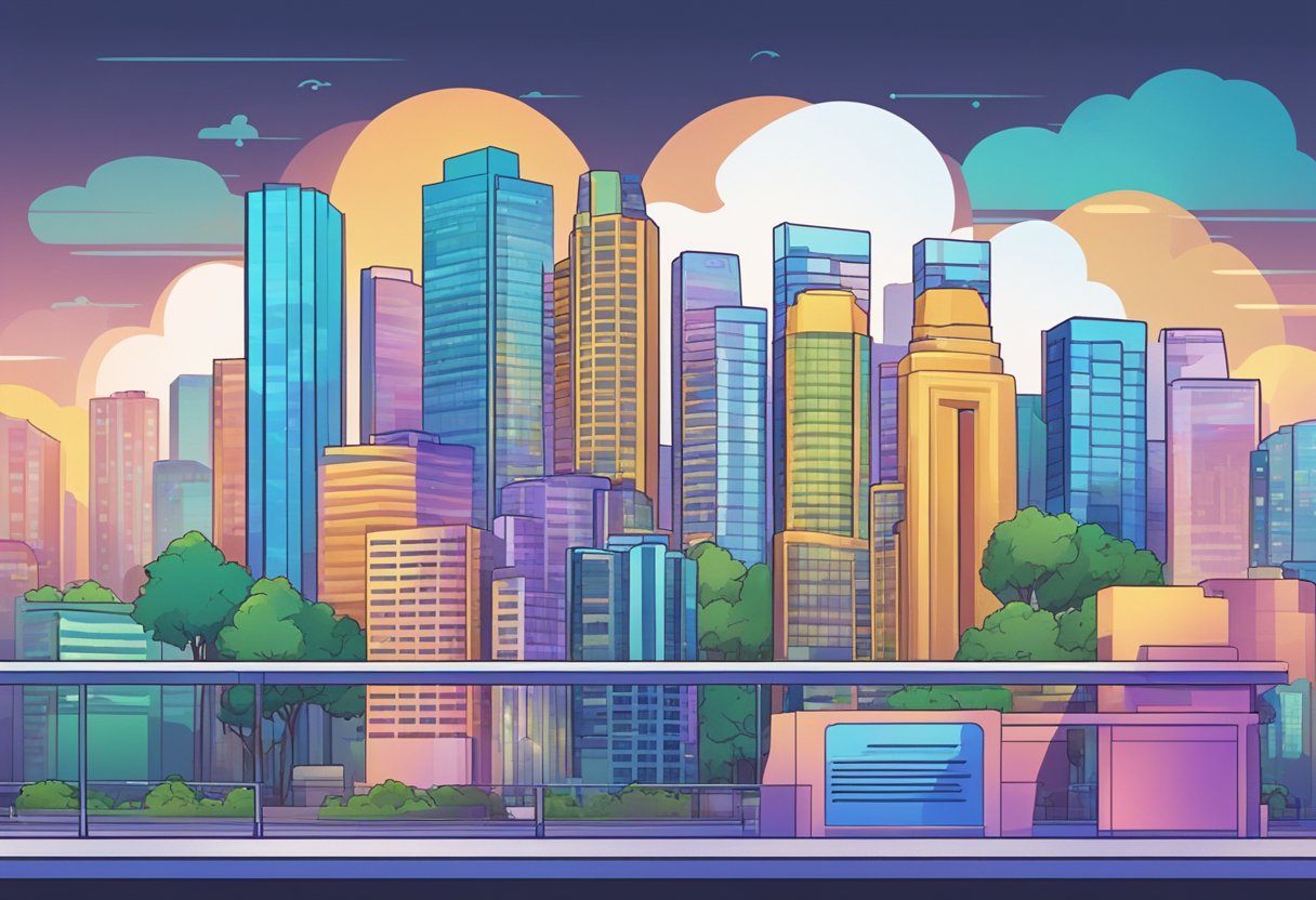 A computer screen displaying "Frequently Asked Questions NFT Singapore" with a city skyline in the background