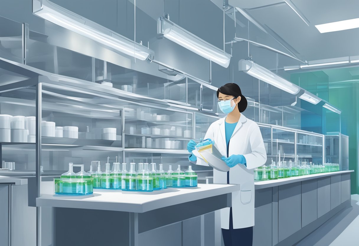 A lab technician prepares Pfizer bivalent vaccine in a sterile environment in Singapore