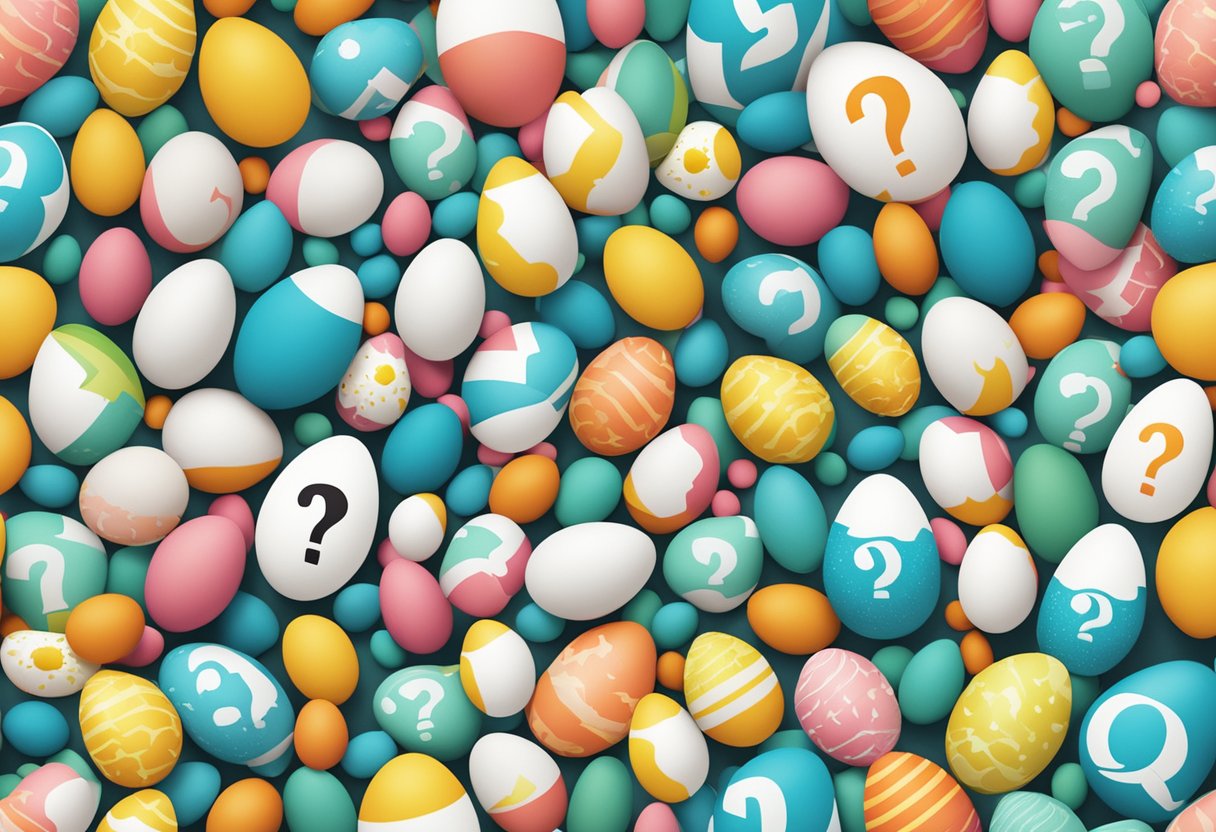 A colorful array of question marks and eggs, with the words "Frequently Asked Questions" and "huevos singapore" displayed prominently