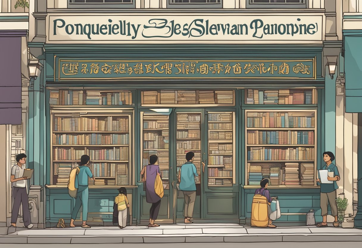 A bustling bookshop in Singapore displays "Ponniyin Selvan 2" with a sign for "Frequently Asked Questions" prominently featured