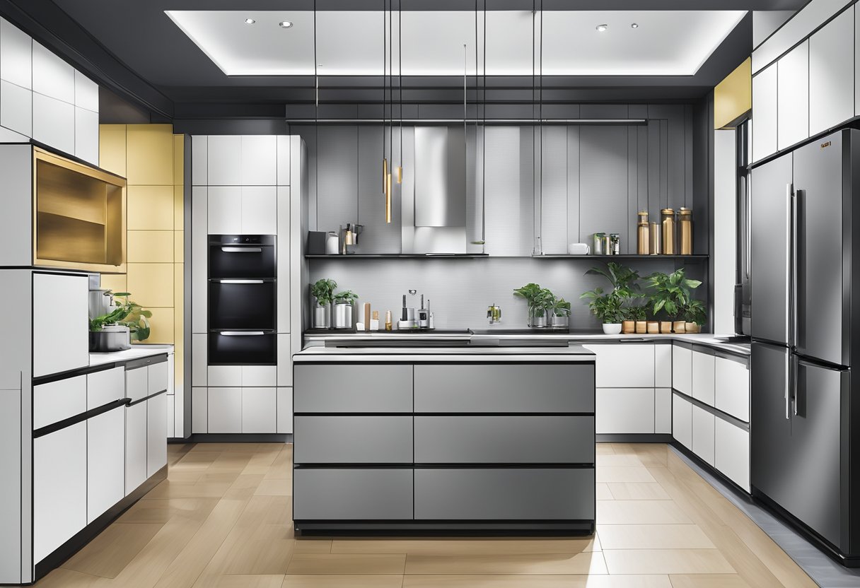 A display of Rinnai products in a modern Singapore kitchen showroom