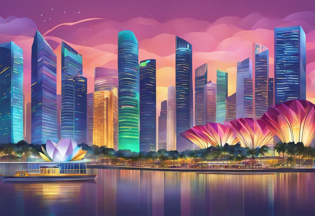 Vibrant lights dance across the city skyline at the Singapore light festival