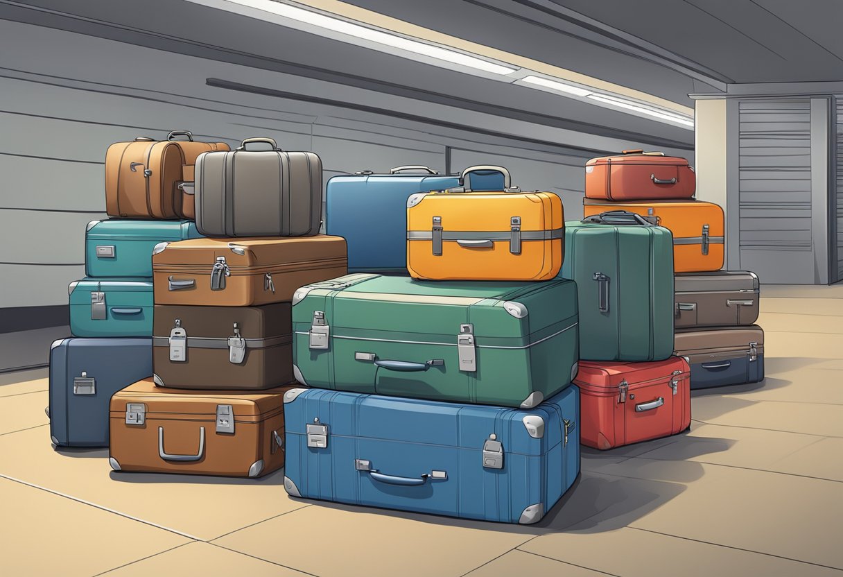 Luggage stacked neatly in a secure storage area in Singapore