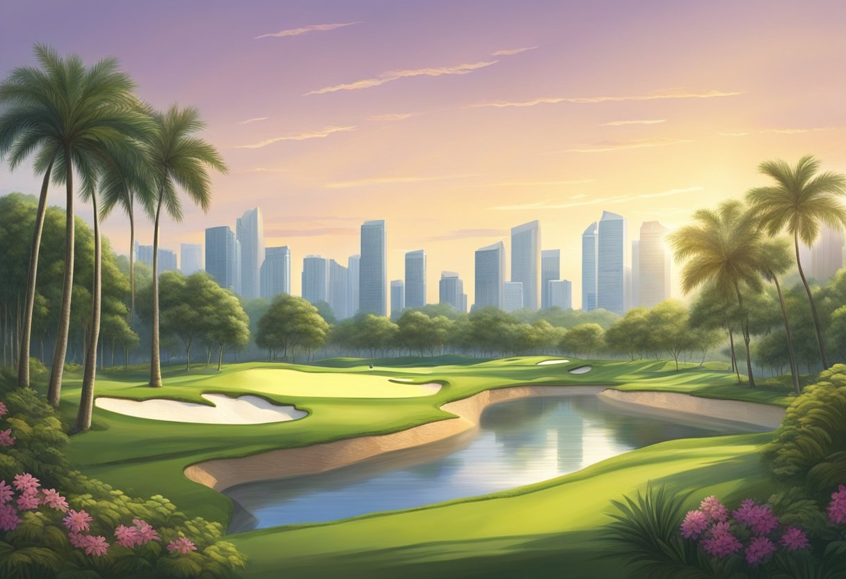 Golf courses in Singapore are surrounded by lush greenery and dotted with sand traps and water hazards. The sun shines down on the well-manicured fairways, offering a picturesque setting for a day of golfing
