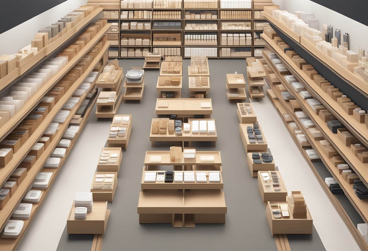 A bird's eye view of Muji Singapore outlets, showcasing the minimalist design and layout with shelves of neatly organized products