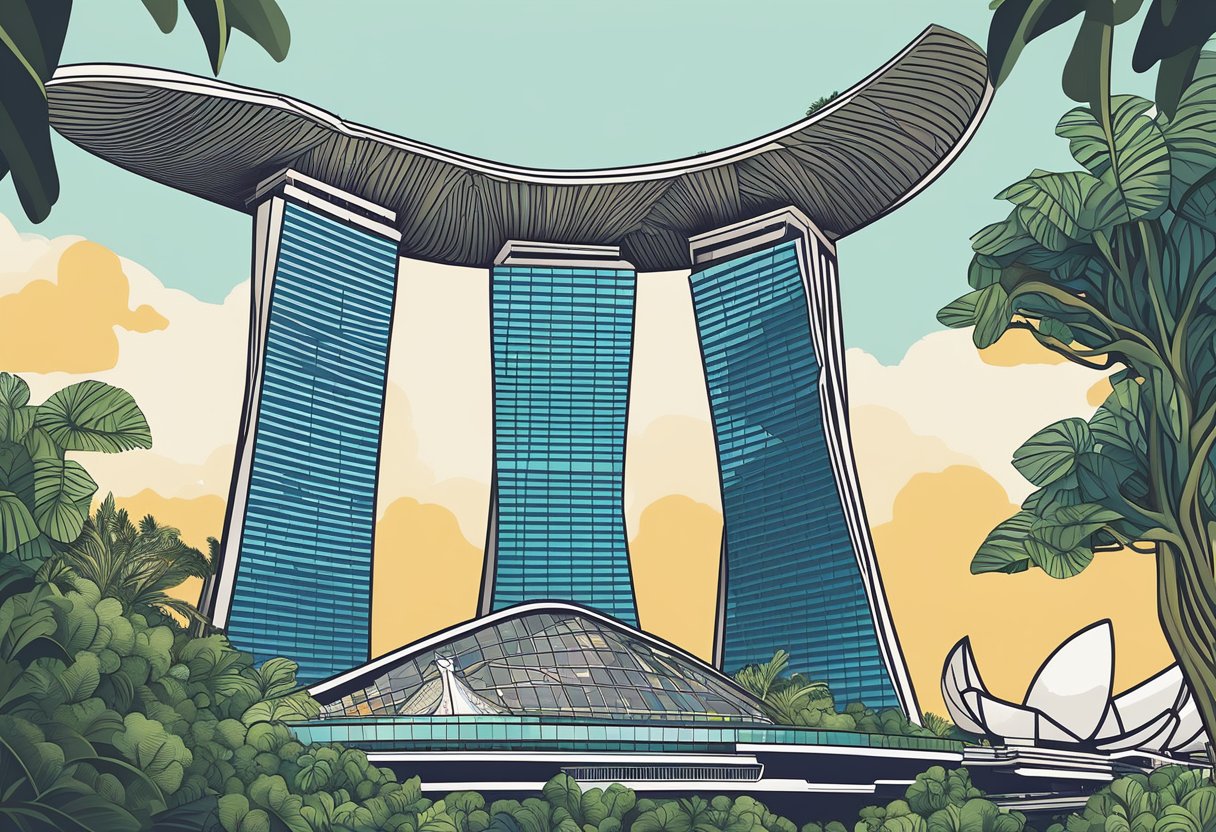 The iconic Marina Bay Sands and the futuristic Supertree Grove stand out against the Singapore skyline, showcasing the city's unique blend of modern and traditional architectural landmarks