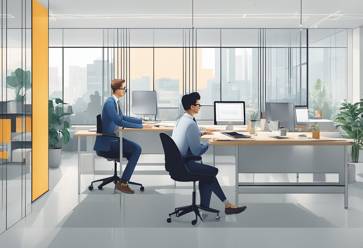 A customer service representative assists a client in a modern office setting at Herman Miller Singapore